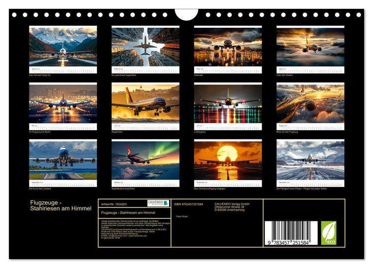 Produktbild: Flugzeuge - Stahlriesen am Himmel (Wandkalender 2026 DIN A4 quer), CALVENDO Monatskalender