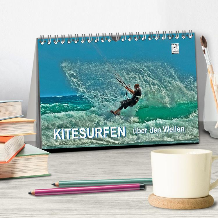 Produktbild: Kitesurfen - &uuml;ber den Wellen (Tischkalender 2026 DIN A5 quer), CALVENDO Monatskalender