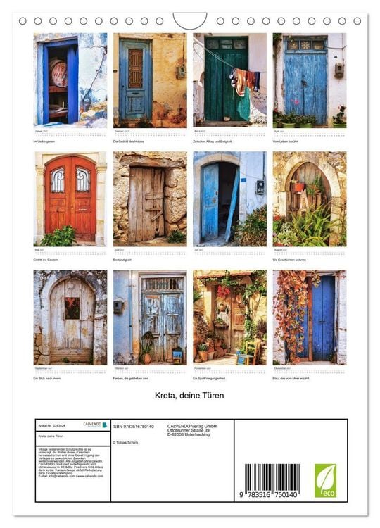 Produktbild: Kreta, deine T&uuml;ren (Wandkalender 2027 DIN A4 hoch), CALVENDO Monatskalender
