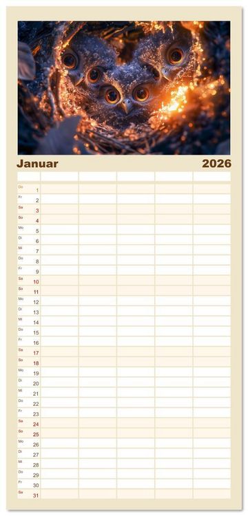 Produktbild: Familienplaner 2026 - Augen wie Kn&ouml;pfe mit 5 Spalten (Wandkalender, 21 x 45 cm) CALVENDO