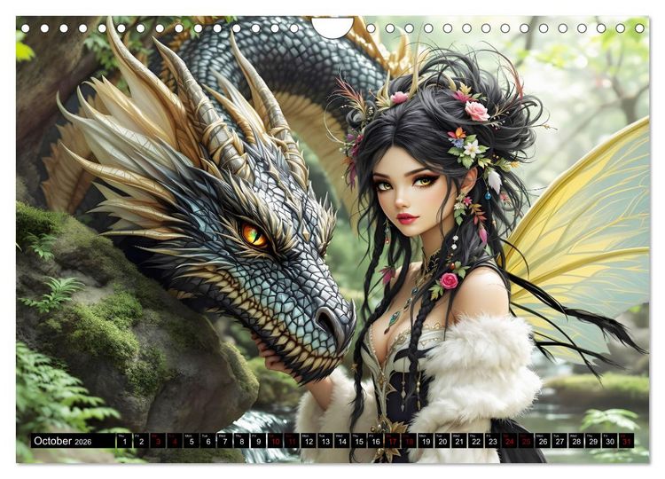 Produktbild: Elves and Dragons - A magical connection (Wall Calendar 2026 DIN A4 landscape), CALVENDO 12 Month Wall Calendar