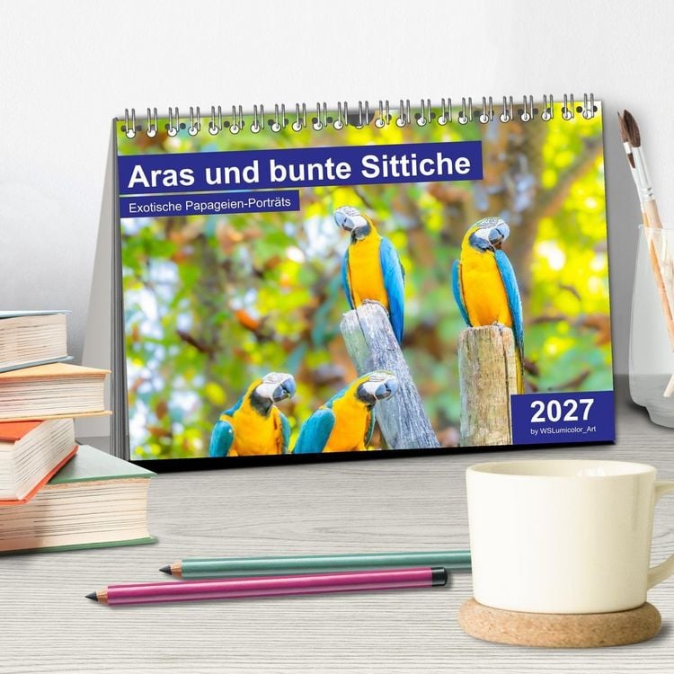 Produktbild: Aras und bunte Sittiche: Exotische Papageien-Portr&auml;ts (Tischkalender 2027 DIN A5 quer), CALVENDO Monatskalender