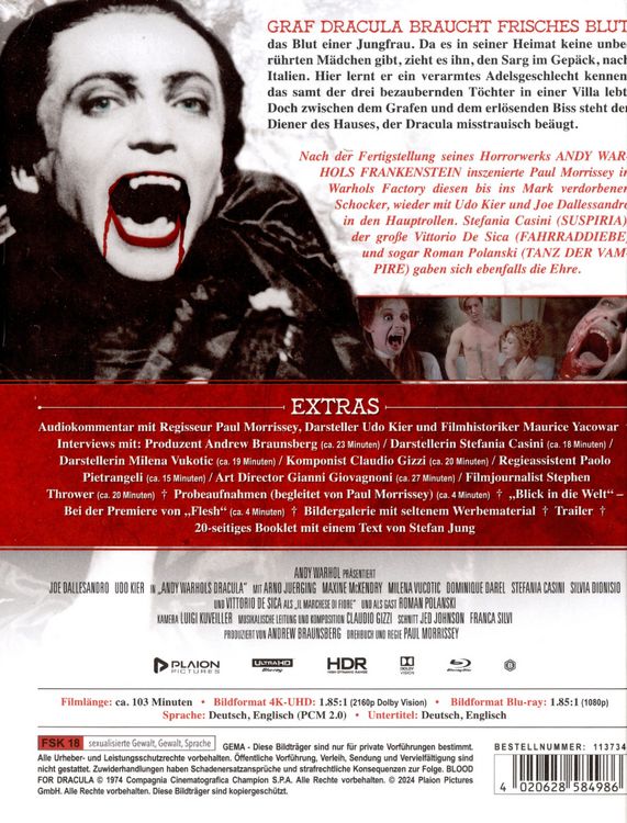 Produktbild: Andy Warhols Dracula - Mediabook - Cover B (4K-Ultra HD) (+ Blu-ray) (+ Bonus-Blu-ray)