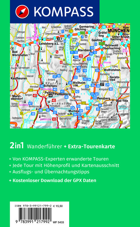 Produktbild: KOMPASS Wanderf&uuml;hrer Pfaffenwinkel, F&uuml;nfseenland, Starnberger See, Ammersee, 60 Touren mit Extra-Tourenkarte