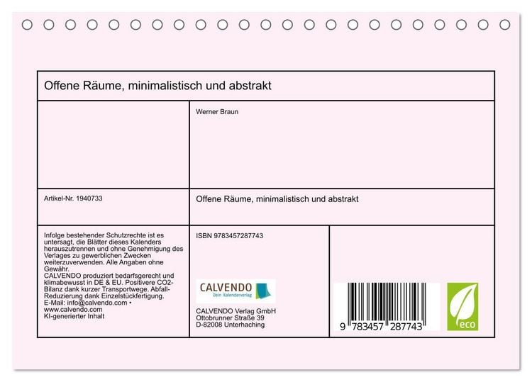 Produktbild: Offene R&auml;ume, minimalistisch und abstrakt (Tischkalender 2026 DIN A5 quer), CALVENDO Monatskalender