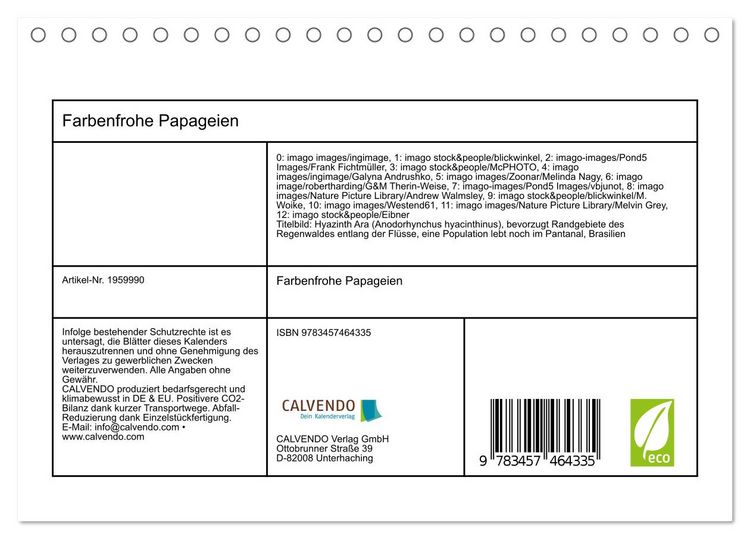 Produktbild: Farbenfrohe Papageien (Tischkalender 2026 DIN A5 quer), CALVENDO Monatskalender