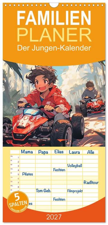 Produktbild: Familienplaner 2027 - Der Jungen-Kalender mit 5 Spalten (Wandkalender, 21 x 45 cm) CALVENDO