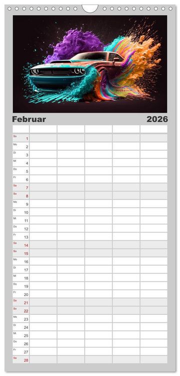 Produktbild: Familienplaner 2026 - Supercars im Farbenrausch mit 5 Spalten (Wandkalender, 21 x 45 cm) CALVENDO
