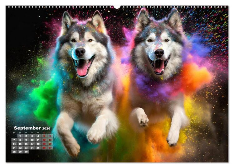 Produktbild: Holi Pulver - Doppelte Action (hochwertiger Premium Wandkalender 2026 DIN A2 quer), Kunstdruck in Hochglanz