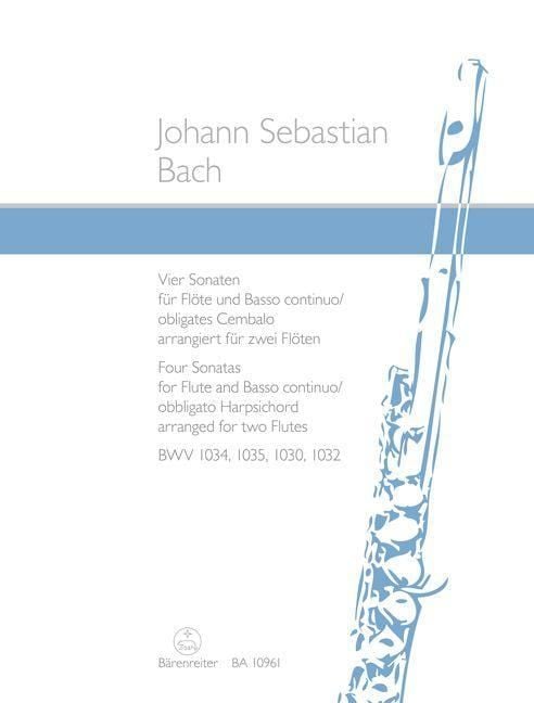 Produktbild: Vier Sonaten f&uuml;r Fl&ouml;te und Basso continuo oder obligates Cembalo BWV 1034, 1035, 1030, 1032 (arrangiert f&uuml;r zwei Fl&ouml;ten)