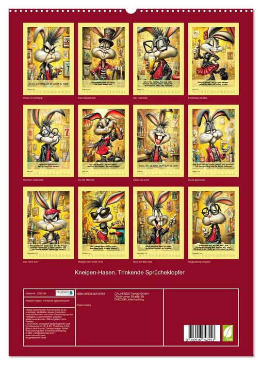 Produktbild: Kneipen-Hasen. Trinkende Spr&uuml;cheklopfer (hochwertiger Premium Wandkalender 2026 DIN A2 hoch), Kunstdruck in Hochglanz