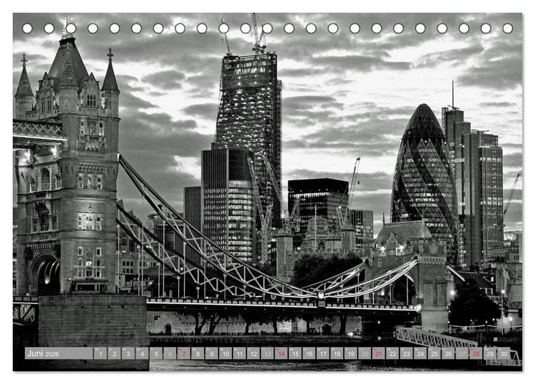 Produktbild: London in Schwarz-Wei&szlig; (Tischkalender 2026 DIN A5 quer), CALVENDO Monatskalender