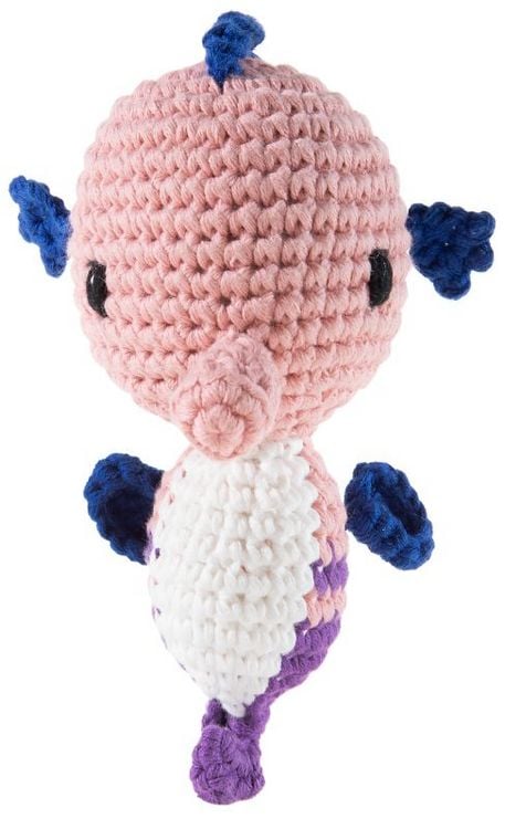 Produktbild: Heunec 960575 - Seepferdchen geh&auml;kelt, rosa, mit blauen Flossen, 15 cm