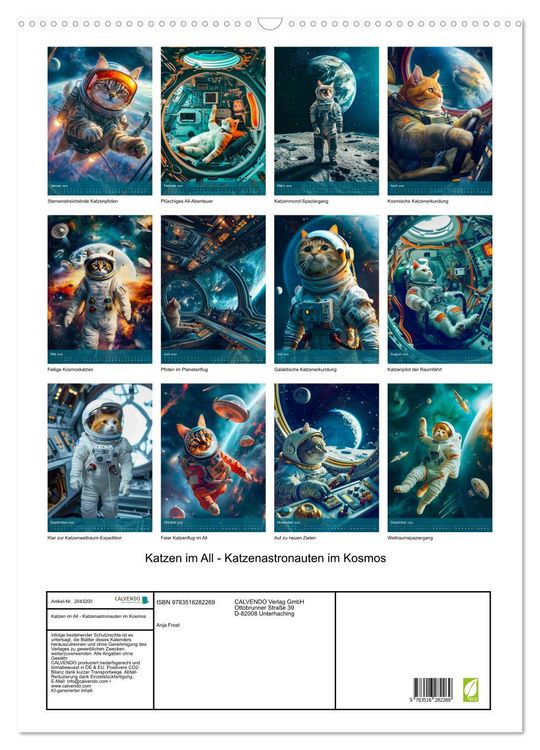 Produktbild: Katzen im All - Katzenastronauten im Kosmos (Wandkalender 2026 DIN A2 hoch), CALVENDO Monatskalender
