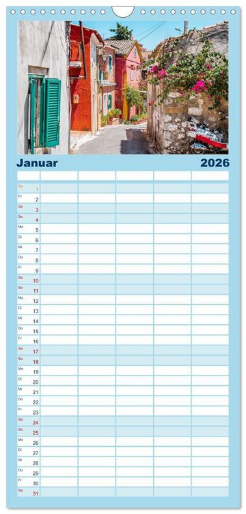 Produktbild: Familienplaner 2026 - Korfu - Gr&uuml;ne Insel im Ionischen Meer mit 5 Spalten (Wandkalender, 21 x 45 cm) CALVENDO