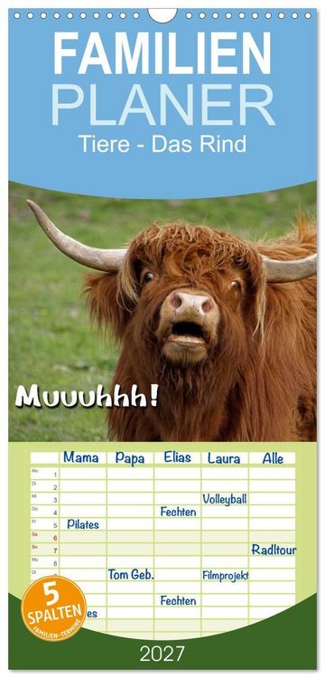 Produktbild: Familienplaner 2027 - Muuuhhh! mit 5 Spalten (Wandkalender, 21 x 45 cm) CALVENDO