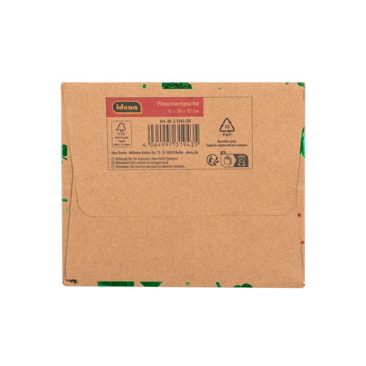 Produktbild: Idena Flaschentasche Kleeblatt & Marienk&auml;fer Kraftpapier 12x39x10cm 140g/m&sup2; Hei&szlig;pr&auml;gung