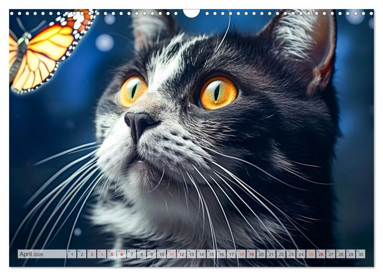 Produktbild: Die Katze und der Schmetterling (Wandkalender 2026 DIN A3 quer), CALVENDO Monatskalender