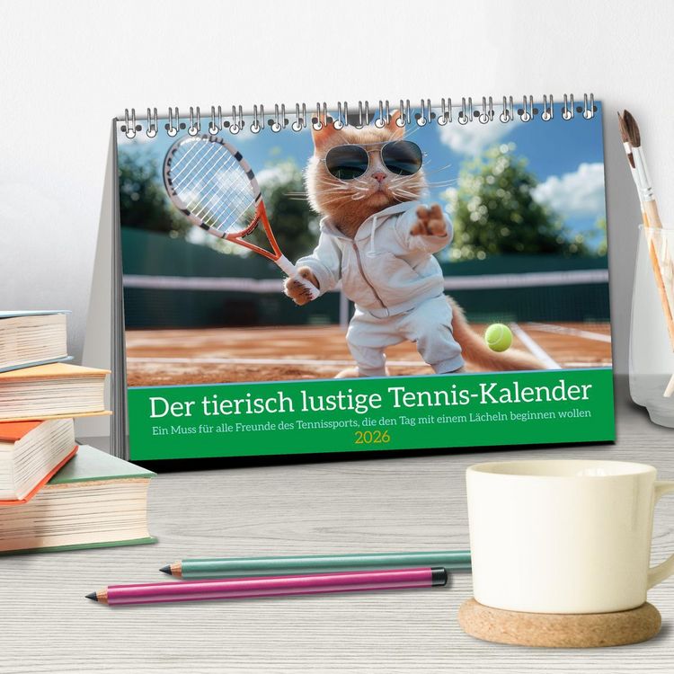 Produktbild: Der tierisch lustige Tennis-Kalender (Tischkalender 2026 DIN A5 quer), CALVENDO Monatskalender