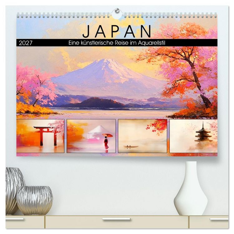 Produktbild: Japan. Eine k&uuml;nstlerische Reise im Aquarellstil (hochwertiger Premium Wandkalender 2027 DIN A2 quer), Kunstdruck in Hochglanz