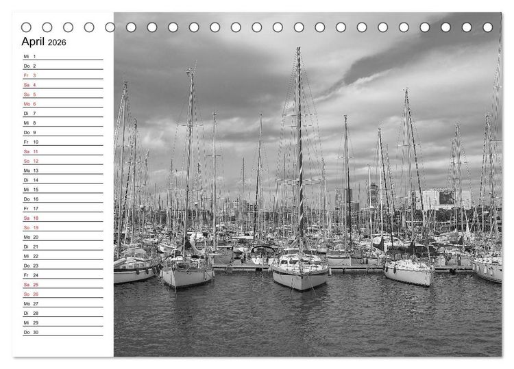 Produktbild: Barcelona Schwarz / Wei&szlig; Impressionen (Tischkalender 2026 DIN A5 quer), CALVENDO Monatskalender