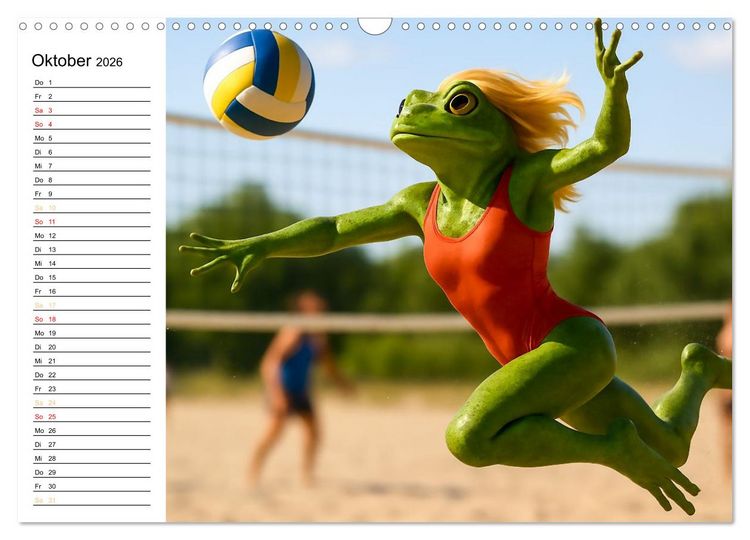 Produktbild: Frosch am Strand - Sommer, Sonne, gr&uuml;ne Haut (Wandkalender 2026 DIN A3 quer), CALVENDO Monatskalender