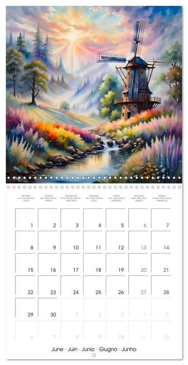 Produktbild: Moulins &agrave; vent Du printemps &agrave; l'hiver (Calendrier mural carr&eacute; 2026 30x30 cm) Calendrier double avec une page pour vos prises de notes