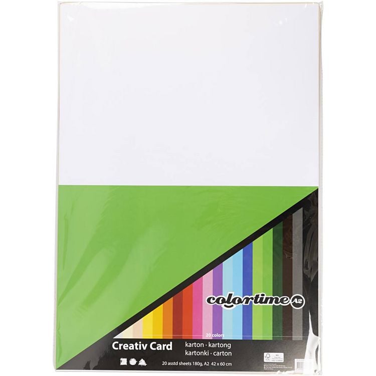 Produktbild: Creativ Company Farbkarton, A2, Blatt 420x594 mm, 180 g, , sortierte Farben, 20 Blatt sortiert