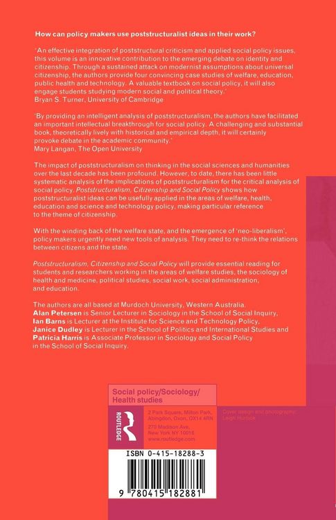 Produktbild: Poststructuralism, Citizenship and Social Policy