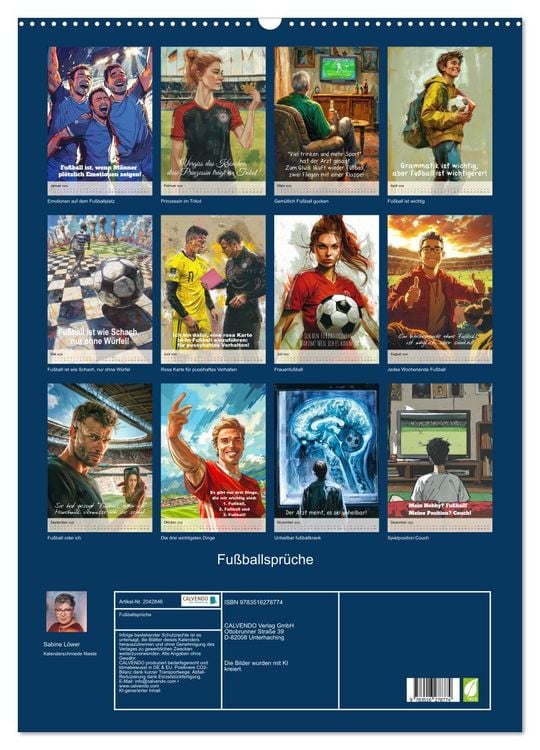 Produktbild: Fu&szlig;ballspr&uuml;che (Wandkalender 2026 DIN A2 hoch), CALVENDO Monatskalender