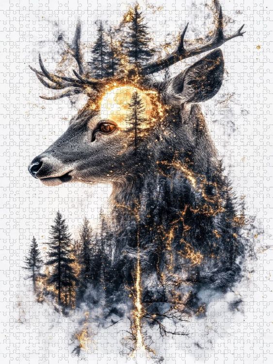 Produktbild: CALVENDO Puzzle Hirsch Mond | 1000 Teile Lege-Gr&ouml;&szlig;e 64x48cm Foto-Puzzle f&uuml;r gl&uuml;ckliche Stunden