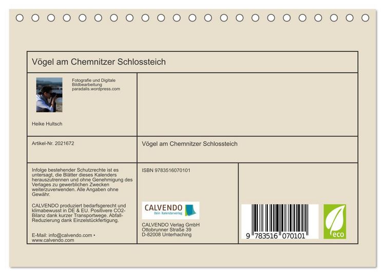 Produktbild: V&ouml;gel am Chemnitzer Schlossteich (Tischkalender 2026 DIN A5 quer), CALVENDO Monatskalender