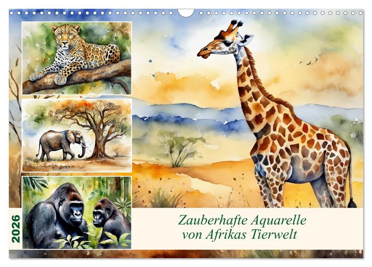 Produktbild: Zauberhafte Aquarelle von Afrikas Tierwelt (Wandkalender 2026 DIN A3 quer), CALVENDO Monatskalender