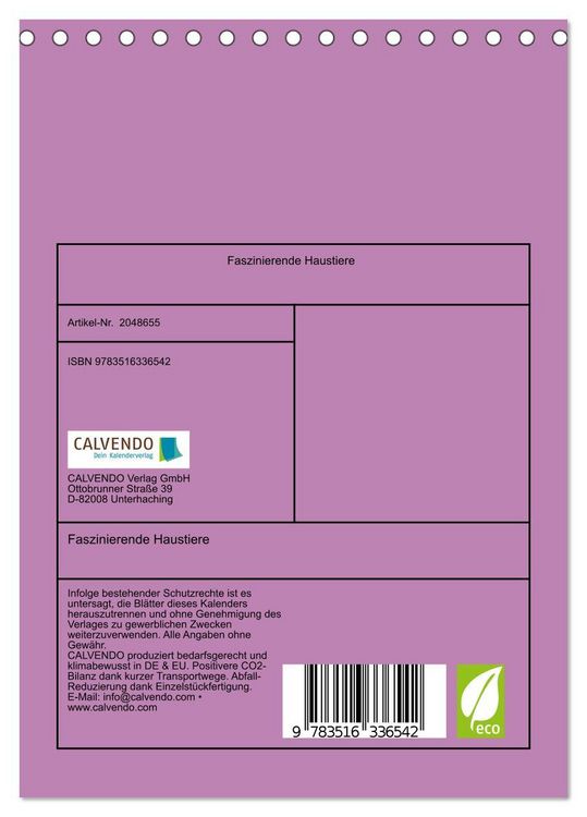 Produktbild: Faszinierende Haustiere (Tischkalender 2026 DIN A5 hoch), CALVENDO Monatskalender