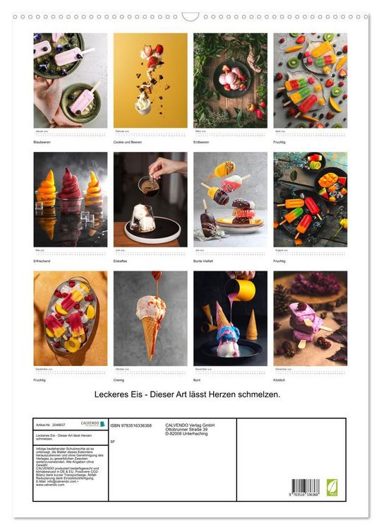 Produktbild: Leckeres Eis - Dieser Art l&auml;sst Herzen schmelzen. (Wandkalender 2026 DIN A2 hoch), CALVENDO Monatskalender