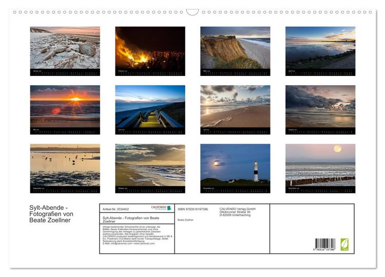 Produktbild: Sylt-Abende - Fotografien von Beate Zoellner (Wandkalender 2026 DIN A2 quer), CALVENDO Monatskalender
