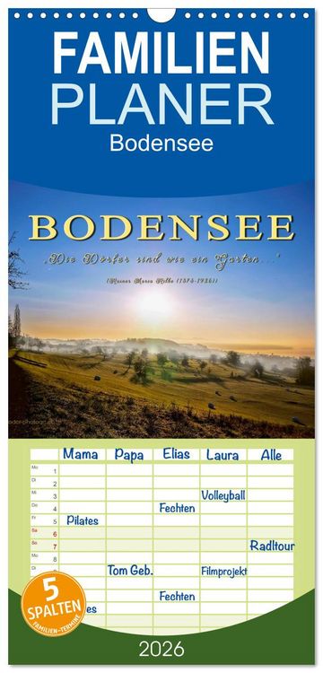 Produktbild: Familienplaner 2026 - Bodensee - "Die D&ouml;rfer sind wie ein Garten ..." (Rainer Maria Rilke) mit 5 Spalten (Wandkalender, 21 x 45 cm) CALVENDO