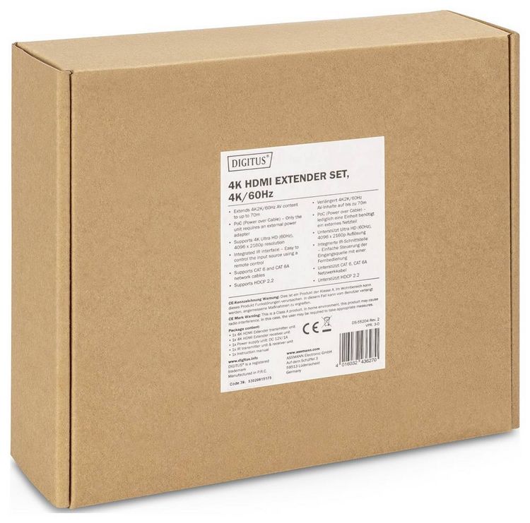Produktbild: Digitus DS-55204 HDMI&reg;, Infrarot Extender (Verl&auml;ngerung) &uuml;ber Netzwerkkabel RJ45 60m
