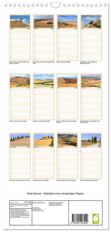 Produktbild: Familienplaner 2027 - Crete Senesi - Highlights einer einzigartigen Region mit 5 Spalten (Wandkalender, 21 x 45 cm) CALVENDO