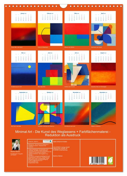 Produktbild: Minimal Art - Die Kunst des Weglassens + Farbfl&auml;chenmalerei - Reduktion als Ausdruck (Wandkalender 2027 DIN A3 hoch), CALVENDO Monatskalender