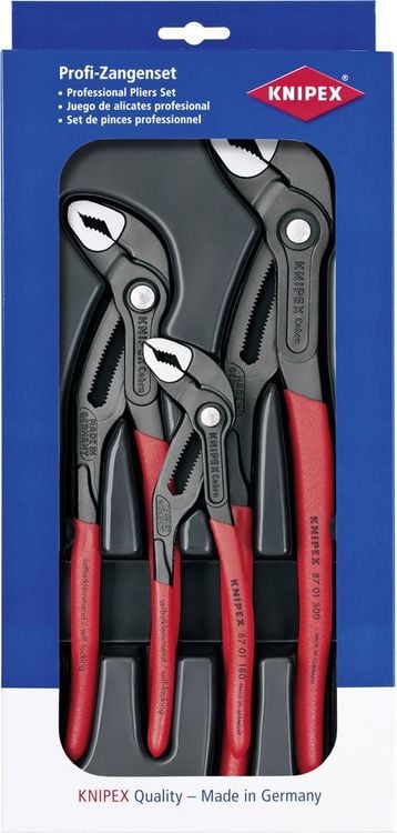 Produktbild: Knipex 00 20 09 V02 Werkstatt Wasserpumpenzangen-Set 3teilig Einstellung per Knopfdruck, Selbstklemmeffekt, Feinverstellung