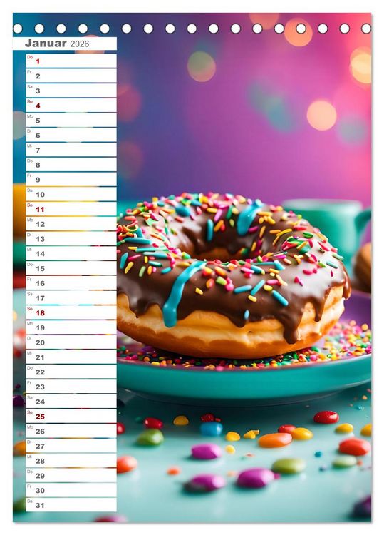 Produktbild: Donuts and Birthdays, s&uuml;&szlig;er Geburtstagskalender mit bunte KI Donuts (Tischkalender 2026 DIN A5 hoch), CALVENDO Monatskalender