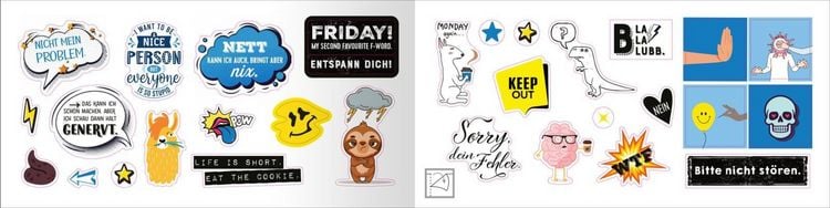 Produktbild: B&ouml;se Spr&uuml;che Stickerheft: Stickern. L&auml;cheln. Vollpfosten denken!
