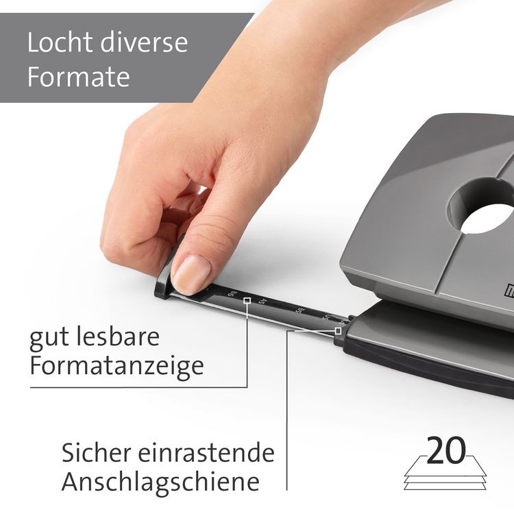 Produktbild: Novus Office 025-0656 B&uuml;rolocher B 220 COLOR ID 2.0 Grau 20 Bl. (80 g/m&sup2;)