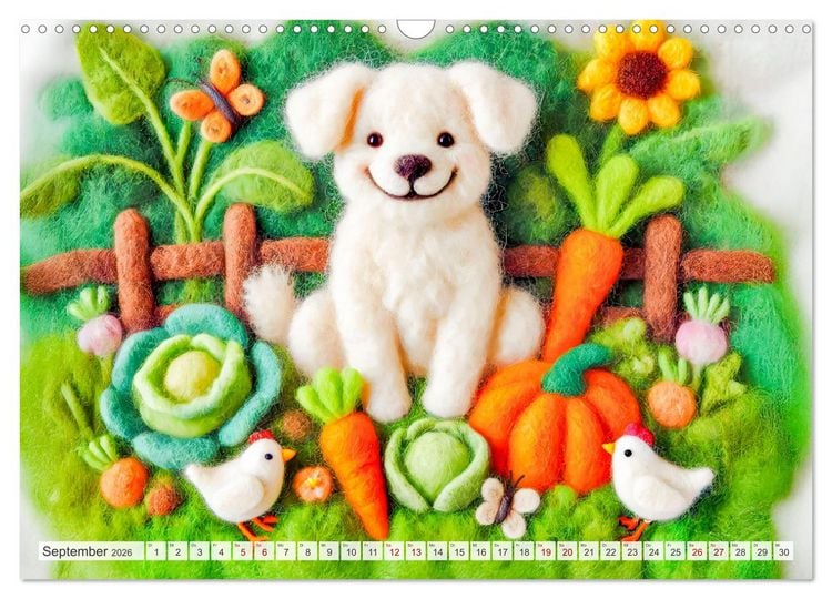 Produktbild: Niedliche Filzhunde - Liebevolle Ideen aus Filz und Wolle (Wandkalender 2026 DIN A3 quer), CALVENDO Monatskalender