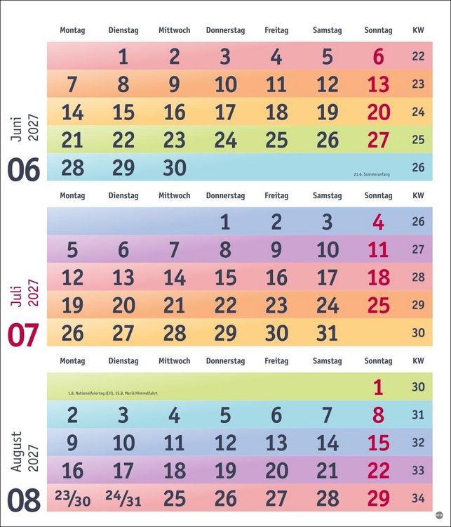 Produktbild: Bunte Wochen 3-Monatsplaner 2027