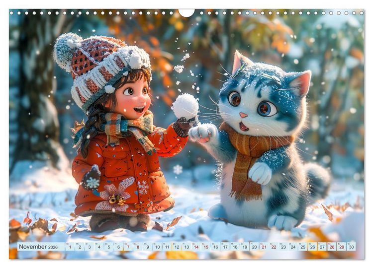 Produktbild: Lina und die Katzen - Magische Abenteuer in niedlichen Szenen (Wandkalender 2026 DIN A3 quer), CALVENDO Monatskalender