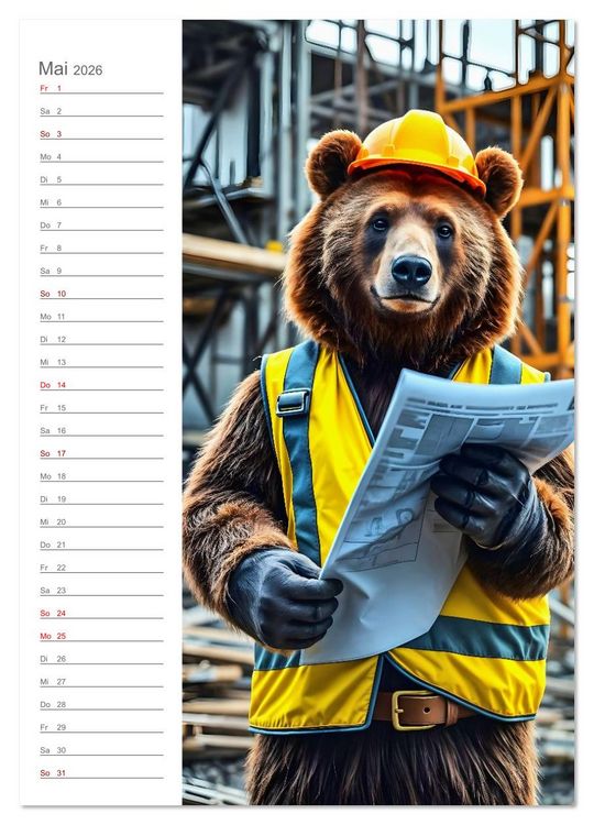 Produktbild: Pelzige Power Karrieren. Von der Baustelle bis zur Backstube, 12 tierisch ernst gemeinte Einsatzberuf (Wandkalender 2026 DIN A2 hoch), CALVENDO Monatskalender