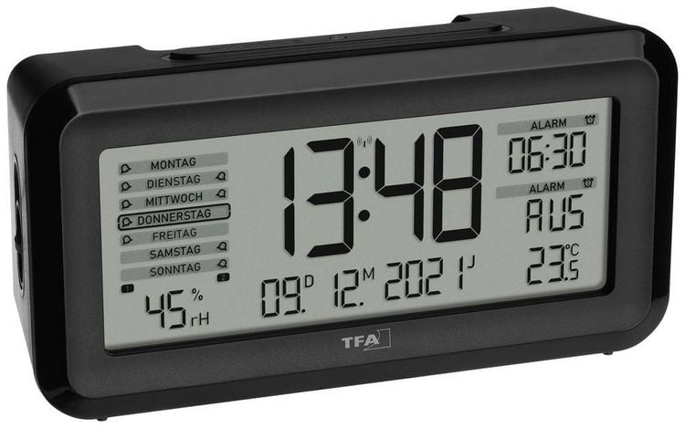 Produktbild: TFA Dostmann 60.2562.01 Funk Wecker Schwarz, Silber Alarmzeiten 2 Gro&szlig;es Display