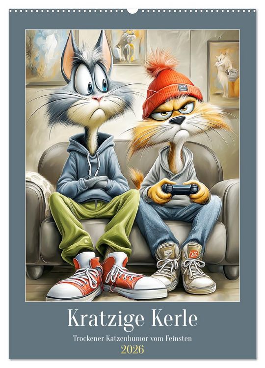 Produktbild: Kratzige Kerle. Trockener Katzenhumor vom Feinsten (Wandkalender 2026 DIN A2 hoch), CALVENDO Monatskalender